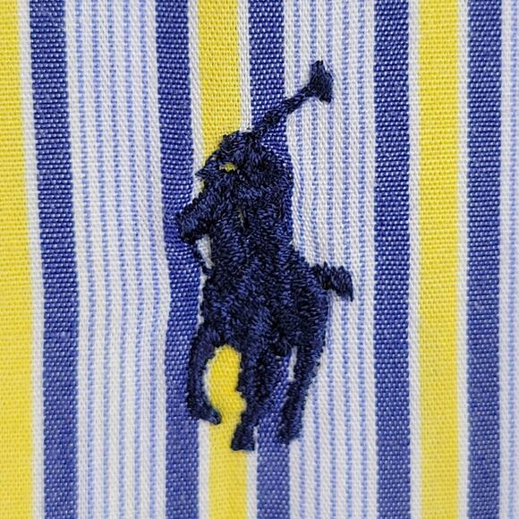Polo Ralph Lauren Shirt Oxford Men's Large 16 Yellow Stripe Button Down Yarmouth - Picture 6 of 9
